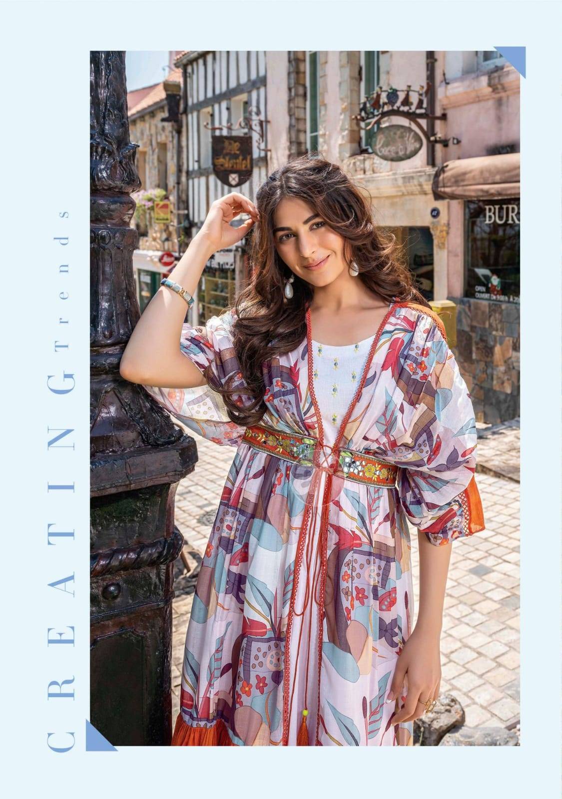 Dreamy tales by Anu fabrics 3051 TO 3053 SERIES Indian PURE MAL COTTON party wear kaftan jacket with midi stitched dresses At Wholesale Price